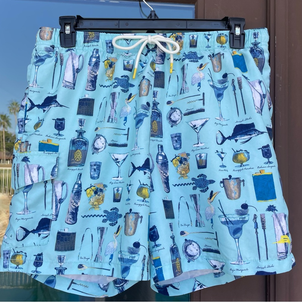 Tommy Bahama Cyan Cocktail Swim Trunks L